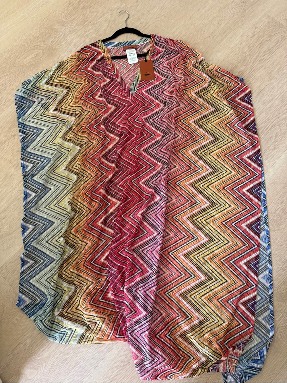 NWT Missoni Multicolor Zigzag V-Neck Kaftan rainbow sheer swimsuit coverup - Picture 5 of 7